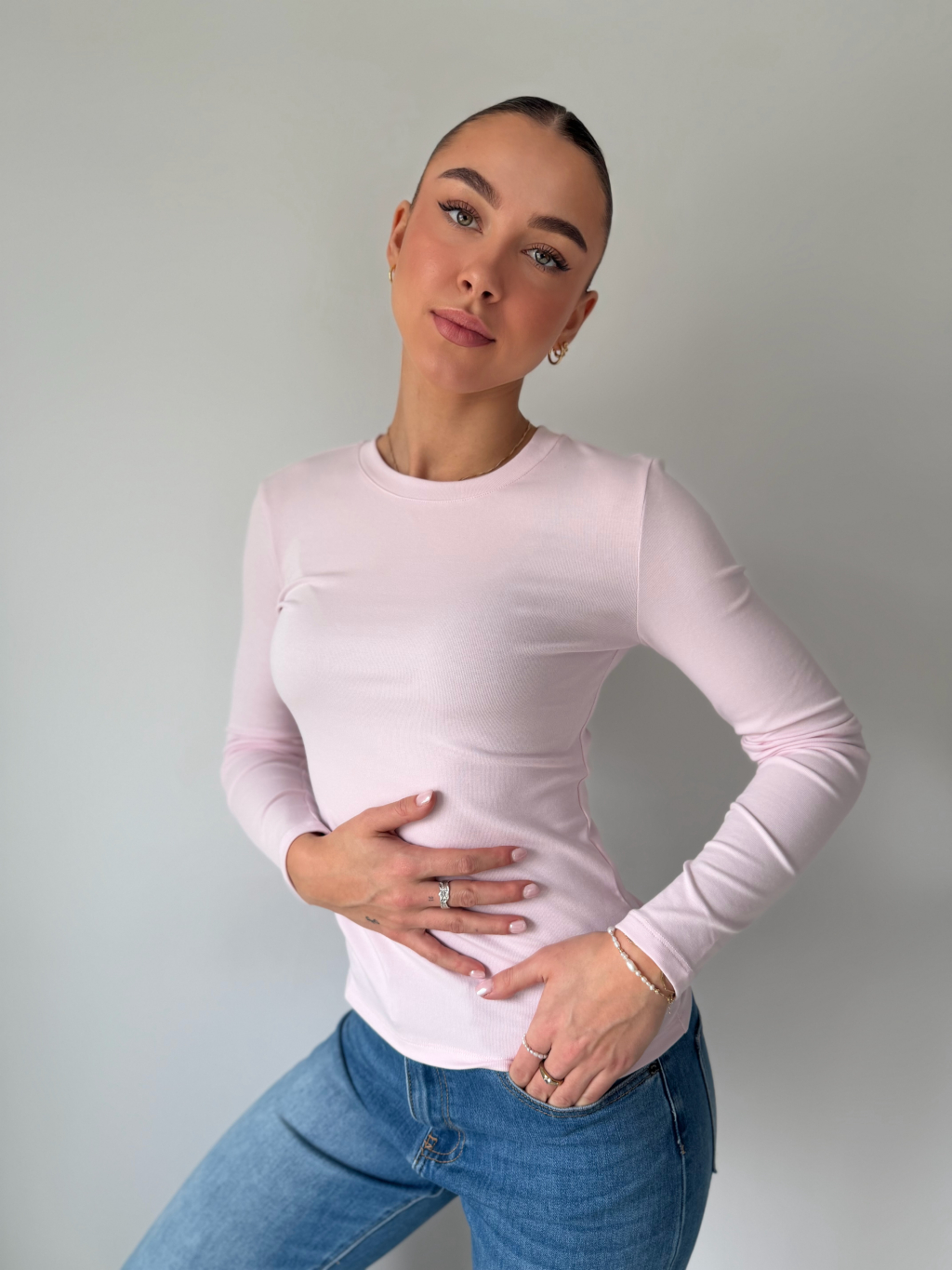 Basic triko s dlouhým rukávem růžová