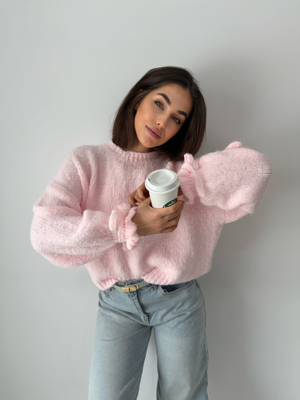 Svetr onny s mašlí světle růžová