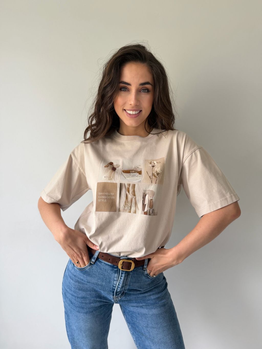 Triko s potiskem style krémová