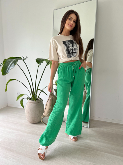 Mušelínové kalhoty zelená