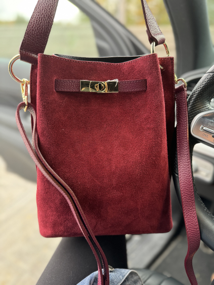 Semišová kabelka bag bordo
