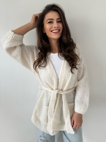 Cardigan  s páskem krémová