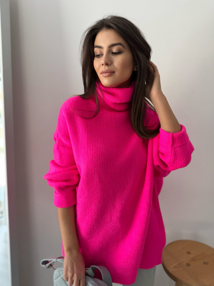Oversize rolák Fuzze Neon růžová