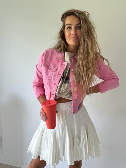 Riflová bunda světle růžová