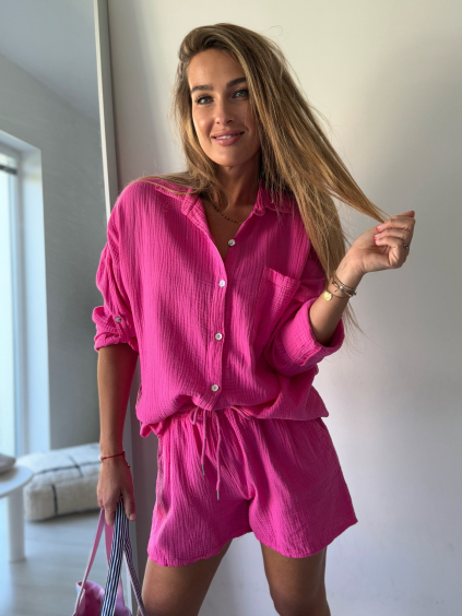 Mušelínový komplet Summer neon růžová