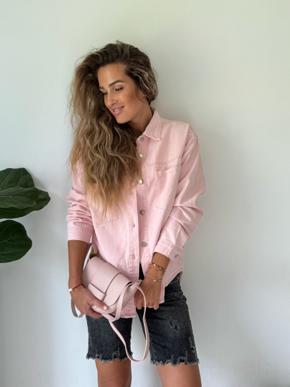 Riflová košile vintage růžová