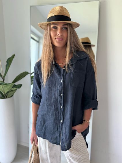 Lněná košile grafit