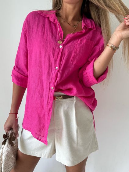 Lněná košile sytě růžová