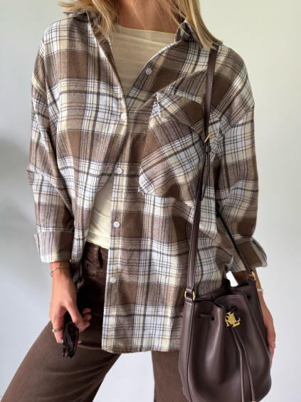 Károvaná košile hnědo - žlutá