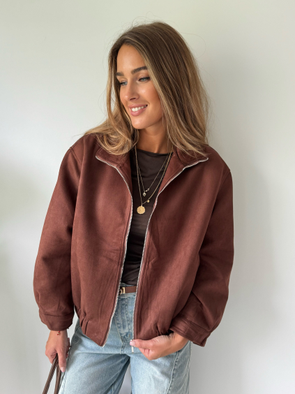 Semišová bunda basic čokoláda