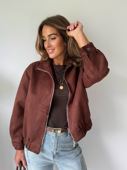 Semišová bunda basic čokoláda