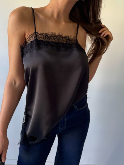Saténové tílko černá