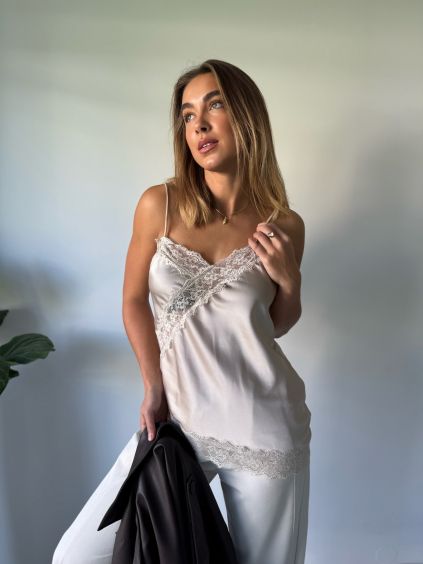 Saténové tílko krémová