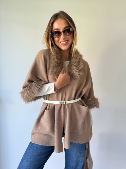 Pončo s kožíškem hnědá