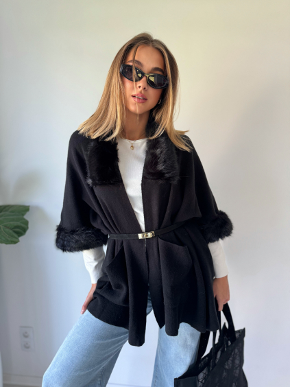 Pončo s kožíškem černá