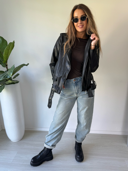 Zimní koženková bunda s kožíškem černá