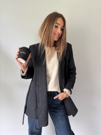 Kabát s páskem šedá