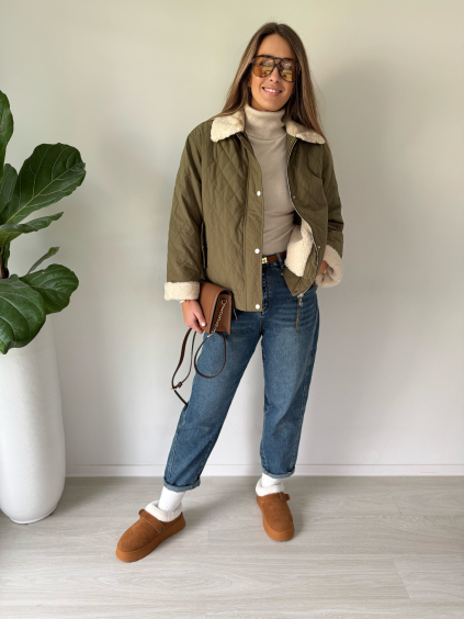 Prošívaná bunda oliva