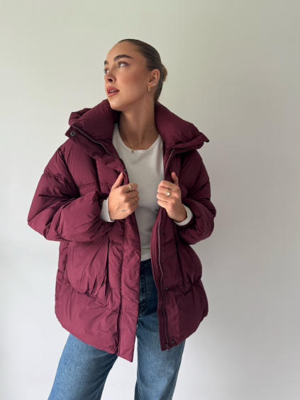 Zimní oversize bunda vínová