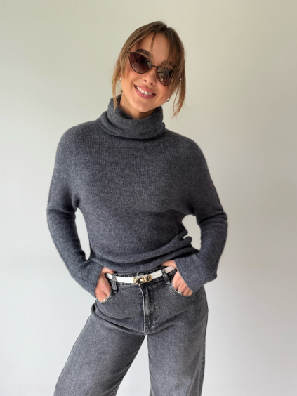 Svetr alpaka s rolákem tmavě šedá
