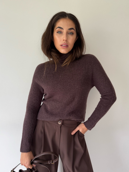 Svetr alpaka s rolákem čokoláda