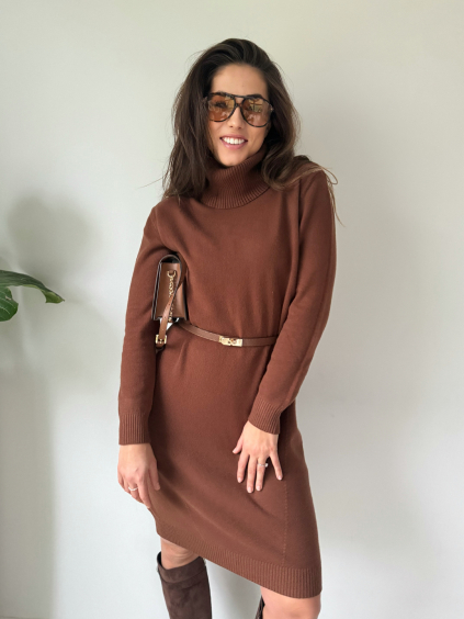 Oversize pletené šaty TISSE hnědá