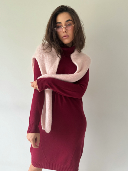 Oversize pletené šaty TISSE vínová