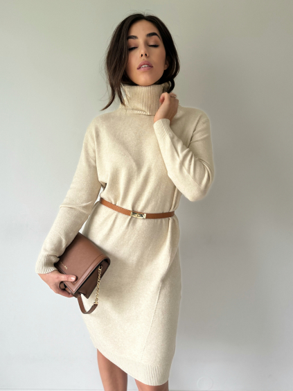 Oversize pletené šaty TISSE krémová