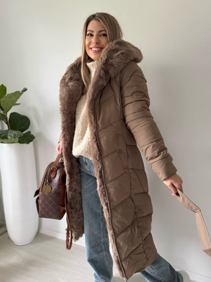 Zimní bunda s kožíškem mocca