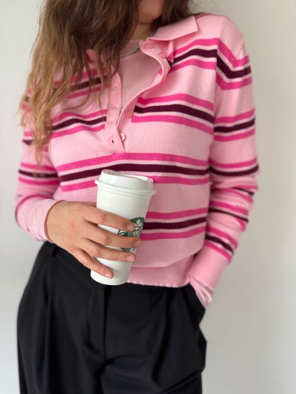 Polo-triko s pruhy růžová