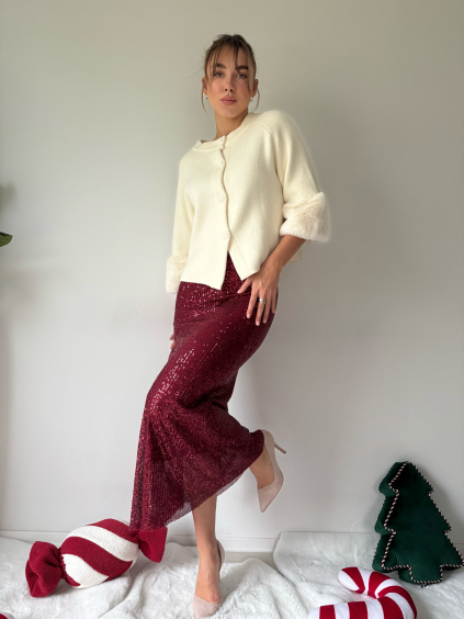 Sukně s flitry vínová