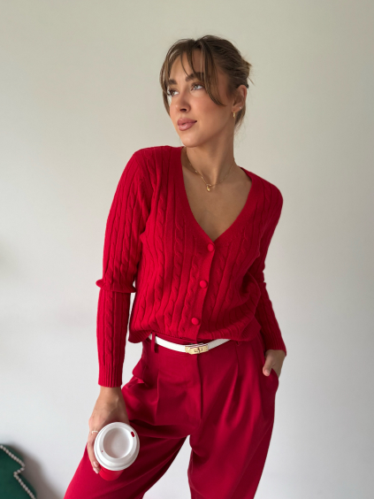 Svetr červený na knoflíky