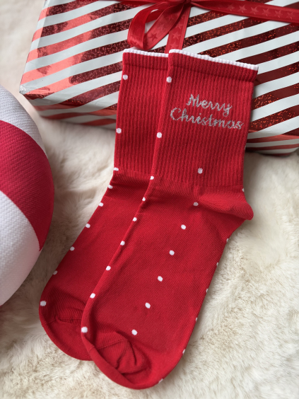 Ponožky Merry Christmas červená