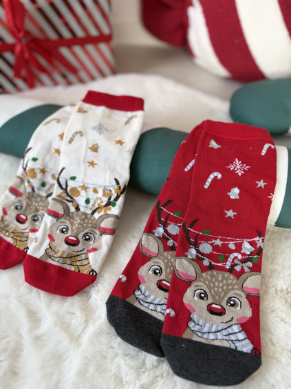 Ponožky sob se šálou červená