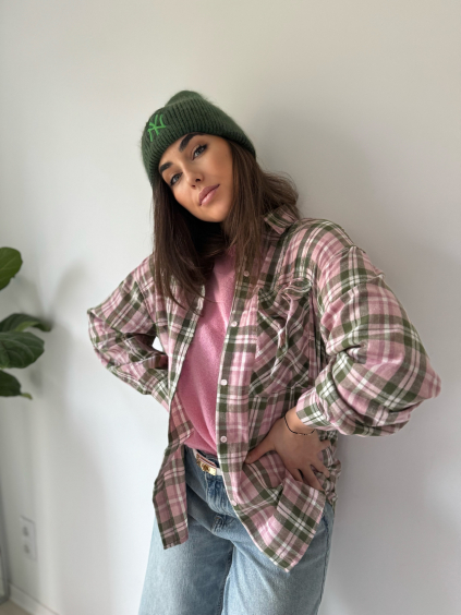 Košile káro růžovo- zelená