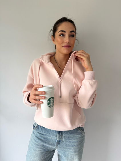 Mikina s kapucí světle růžová