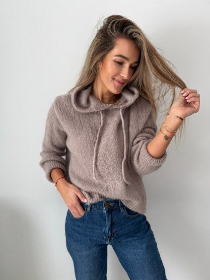 Mohérový Svetr s kapucí mocca