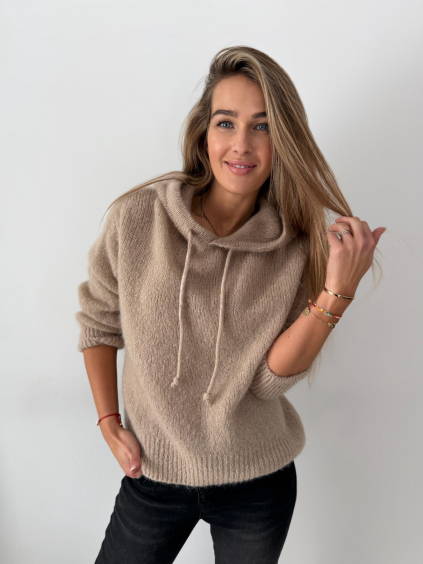 Mohérový Svetr s kapucí béžová