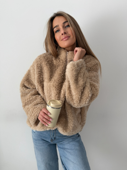 Plyšová bunda béžová