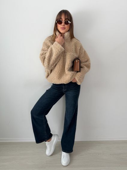 Plyšová bunda béžová