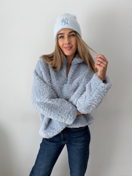 Plyšová bunda světle modrá