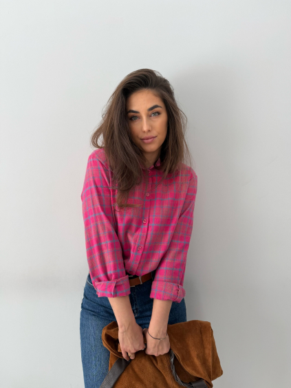 Košile károvaná růžovo modrá