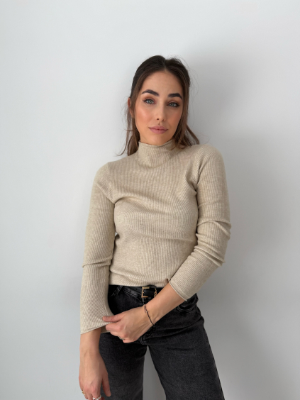 ŽEBROVANÉ TRIKO S DLOUHÝM RUKÁVEM BÉŽOVÁ