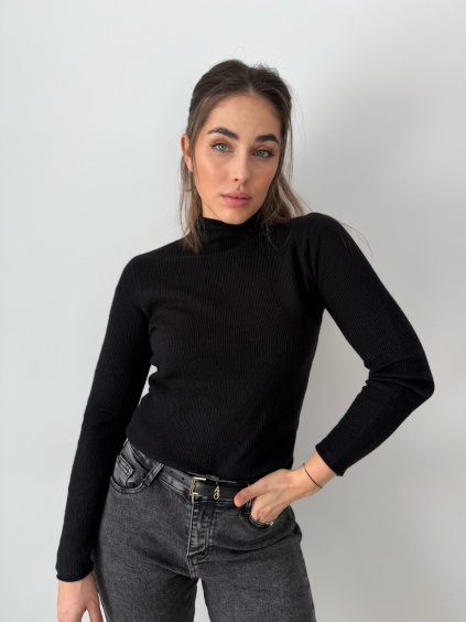 ŽEBROVANÉ TRIKO S DLOUHÝM RUKÁVEM ČERNÁ