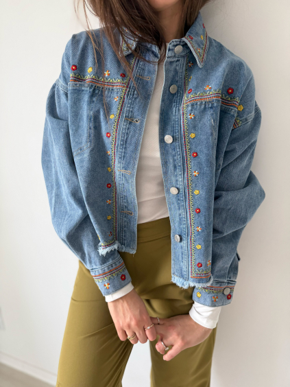 Riflová Bunda Flower