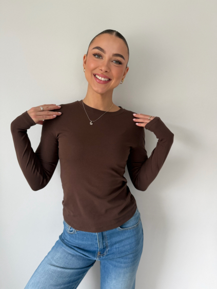 Basic triko s dlouhým rukávem hnědá