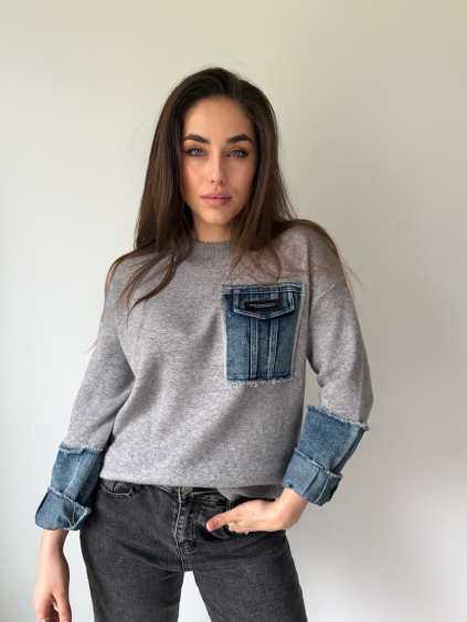 Svetr s riflovými rukávy šedá