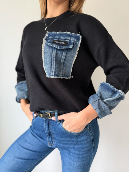 Svetr s riflovými rukávy černá