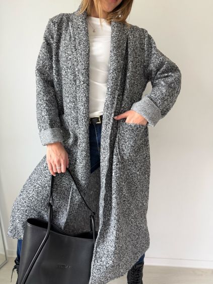 Teddy kabát long šedá