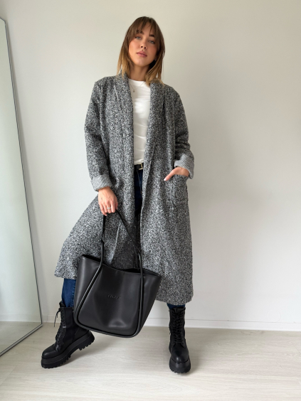 Teddy kabát s páskem šedá